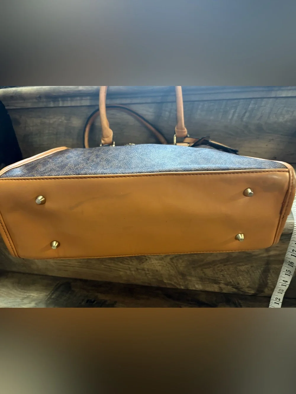 Michael Kors Brown and Tan Logo Tote with Gold Hardware
